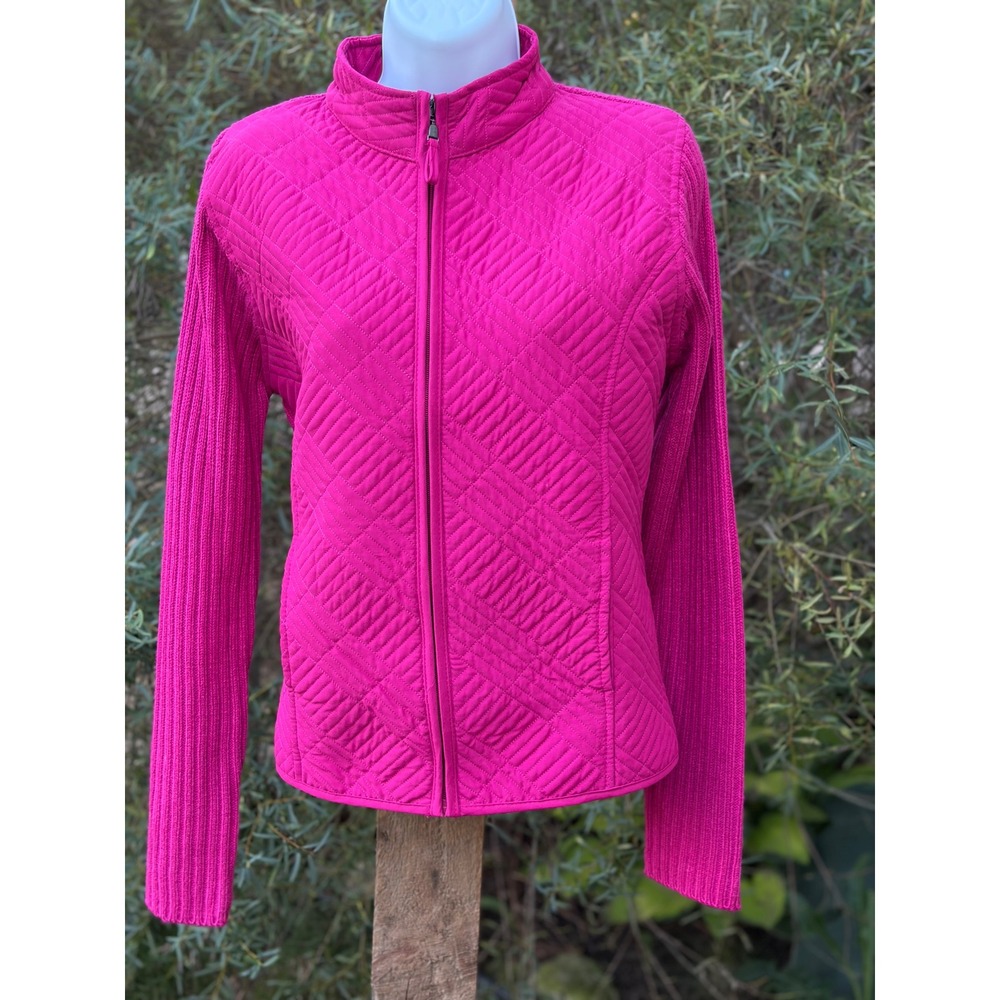 Creazioni Effeci Hot Pink Quilted Front Ribbed Knit Full Zip Jacket Large